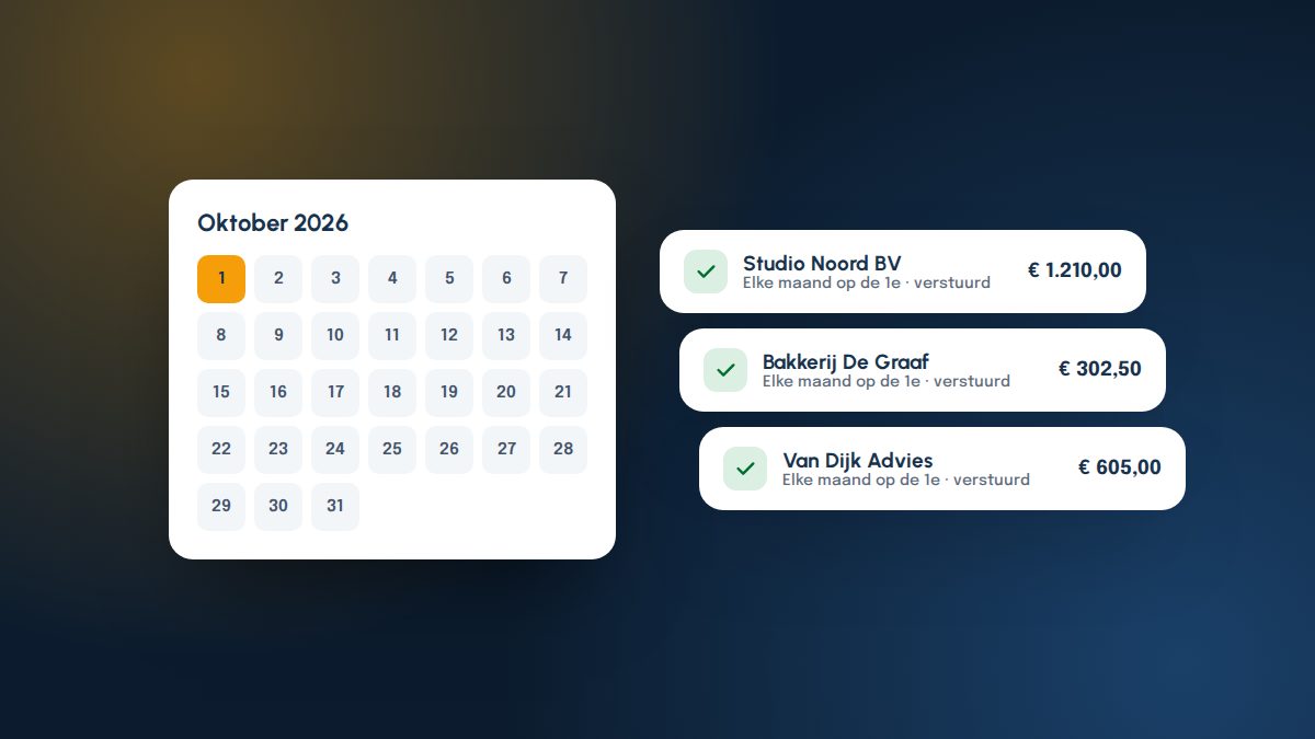 Kalender met drie facturen die elke maand op de eerste vanzelf worden verstuurd